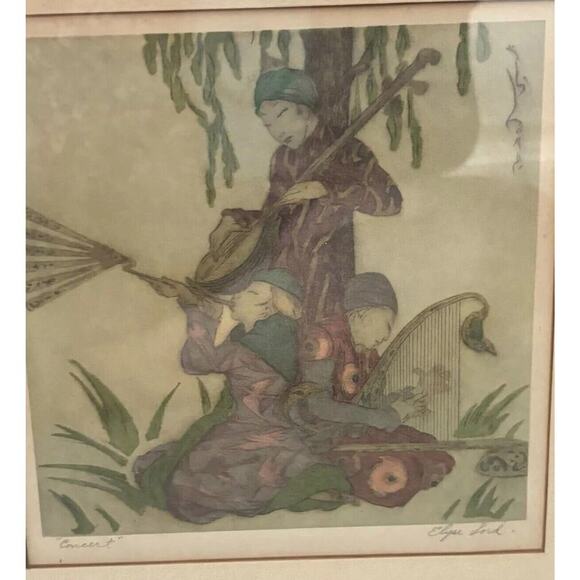Elyse Ashe Lord Pencil signed etching “Concert”Framed Matted Antique - Picture 8 of 9